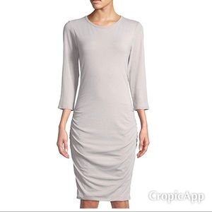 James Perse ruched, 3/4 sleeve, light gray dress